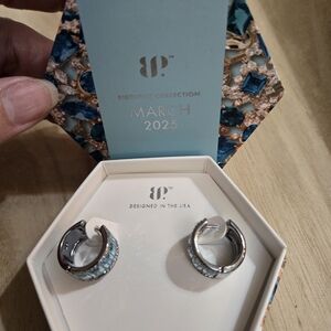 BP Aquamarine Cubic Zirconia Hematite Plated Silver and Blue Birthstone Earrings